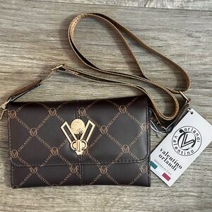 Valentino Orlandi Brown Geometric Crossbody Bag with Gold Hardware
